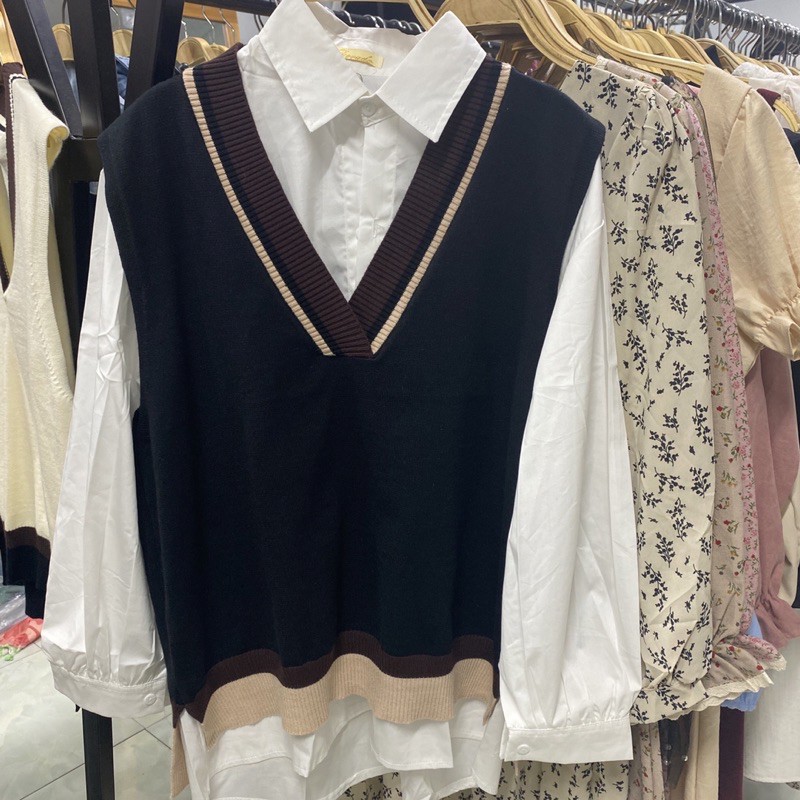 áo len ghile cổ tim viền xẻ 2 màu - hàng QC