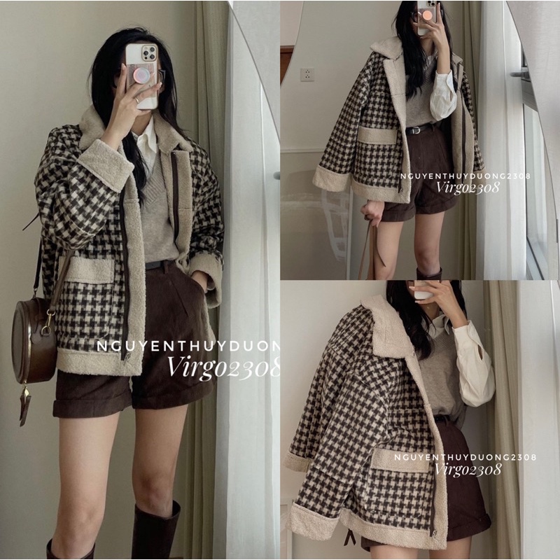 ÁO KHOÁC DẠ GINGHAM LÓT LÔNG CỪU HÀNG QUẢNG CHÂU
