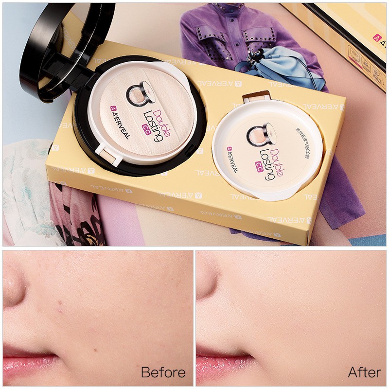 RẺ VÔ ĐỊCH(1+1) Full Set Phấn Nước Nền A'ERVEAL Màu Vàng Double Lasting CC Tặng Kèm Lõi Thay Dễ Thương | BigBuy360 - bigbuy360.vn