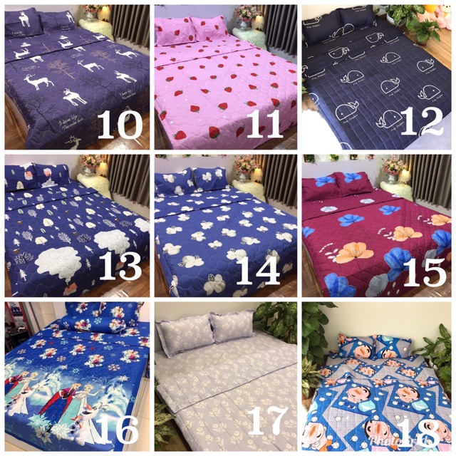 Bộ Ga Gối Chăn Hè Chần Bông Poly Cottong ( Tặng kèm vỏ gối ôm) | BigBuy360 - bigbuy360.vn