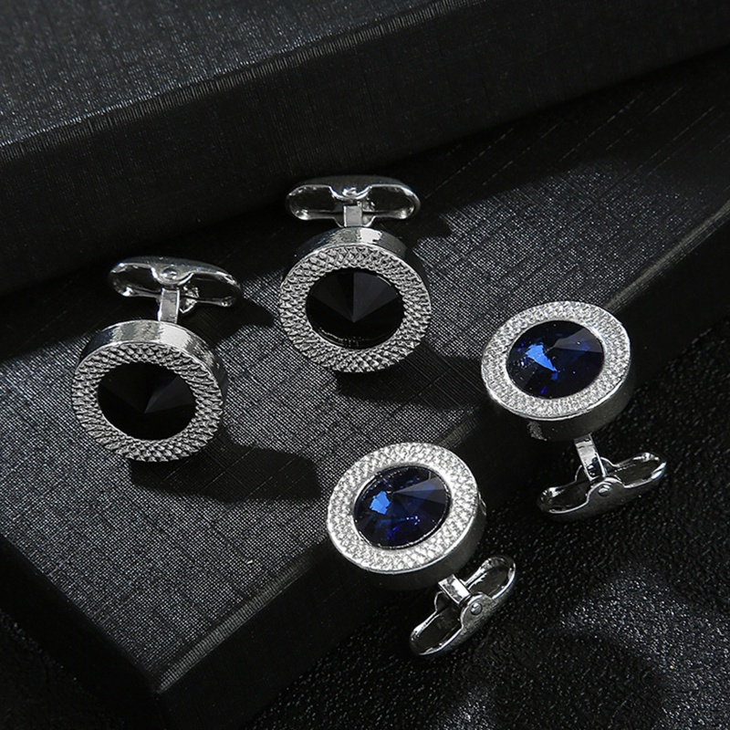 Khuy Măng Sét Tròn Đính Đá Sapphire Sang Trọng Cho Nam