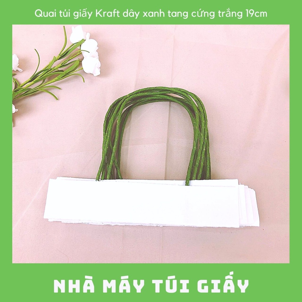 [SET 100 ĐÔI] Quai túi giấy Kraft dây xanh tang trắng [ ẢNH THẬT ]