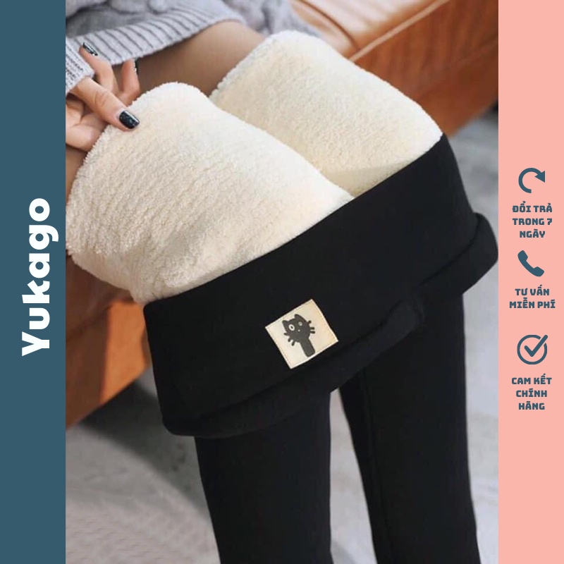 Quần legging lót lông cho nữ cạp cao lưng cao 8cm vải co giãn siêu ấm áp YUKAGO SB1529