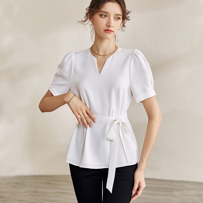 Áo kiểu tay ngắn thắt eo LYNO AB0266