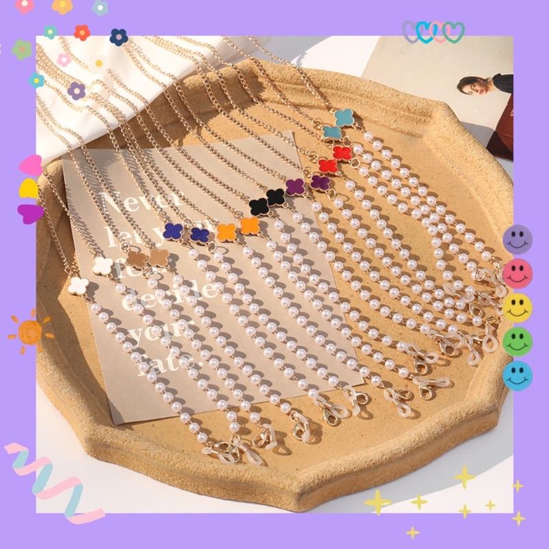 Dây đeo khẩu trang , mắt kính hợp kim chuỗi ngọc ✨ + đá màu sắc 👑 phong cách sang trọng(tím/đen/xanh dương/vàng/trắng)
