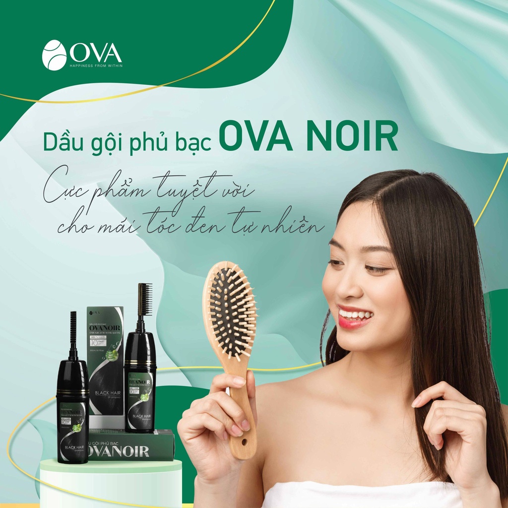 Dầu gội đầu nhuộm phủ bạc làm đen tóc nhanh tại nhà chính hãng Ova Noir 200ml, thành phần thảo dược tự nhiên.