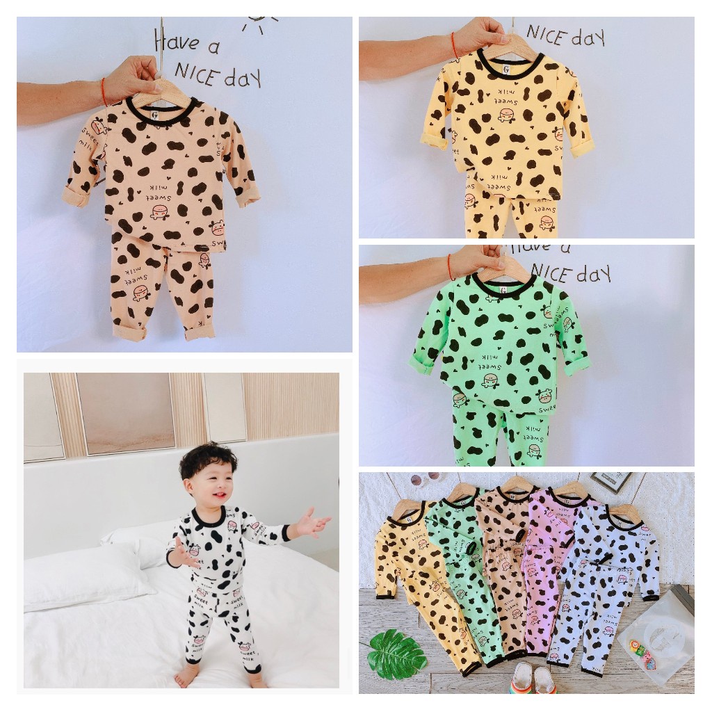 [Siêu Sale]  BỘ COTTON DÀI TAY BÒ SỮA MINKY MOM CAO CẤP BÉ TRAI BÉ GÁI(CTDTBS)