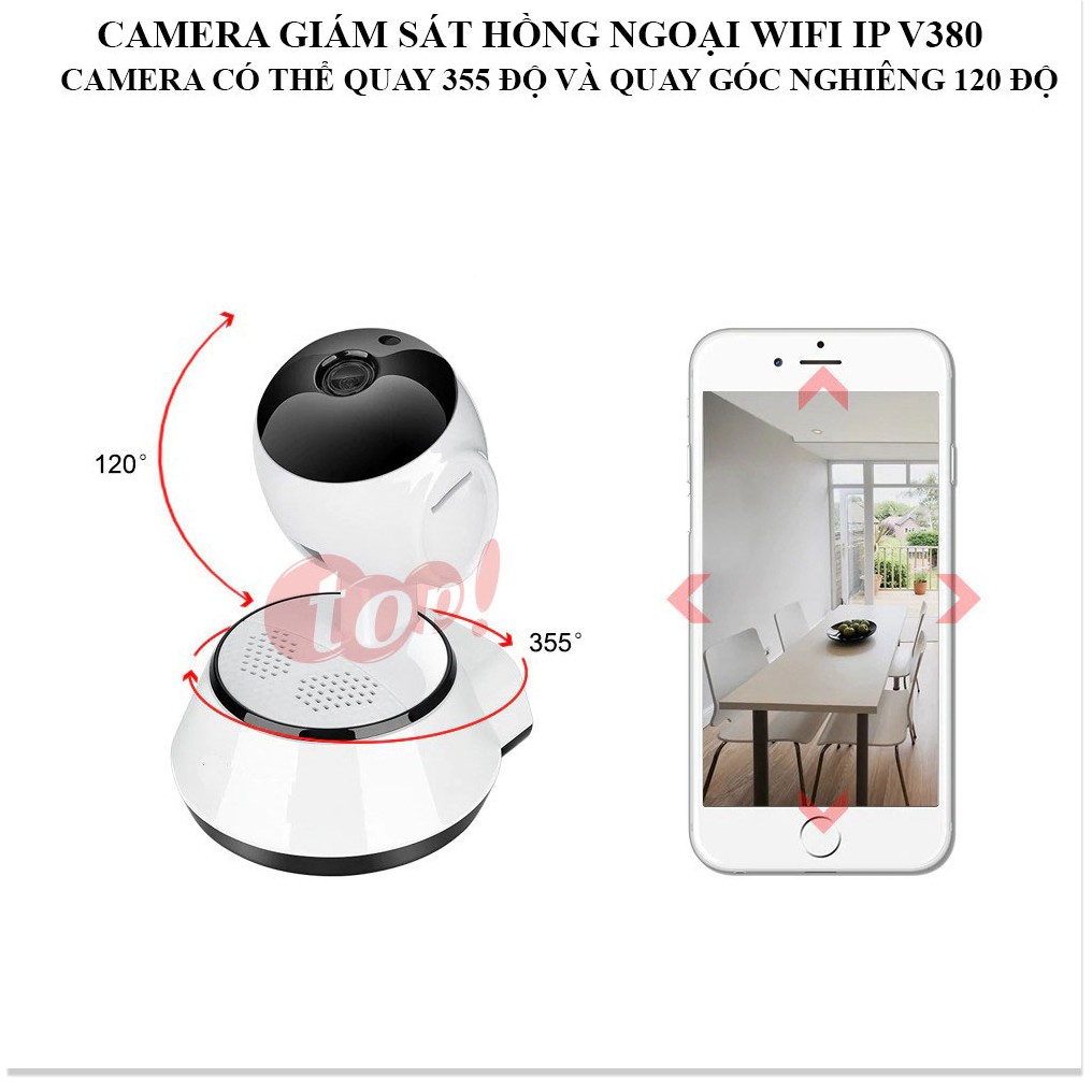 Camera Kết Nối Điện Thoại V380 ✔Chính Hãng✔️ Kết nối không dây qua điện thoại, Đàm thoại 2 chiều, Xoay 360.