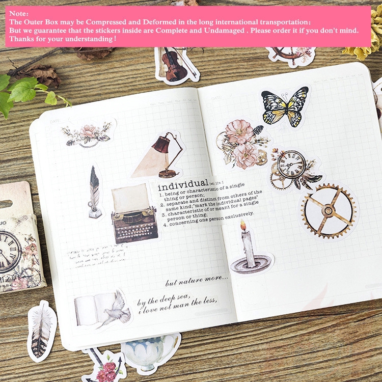 &gt; Ready Stock &lt; ❉ Retro Giấy và decal dán tường ❉45Pcs/Box DIY Decals Stickers Sealing Stickers