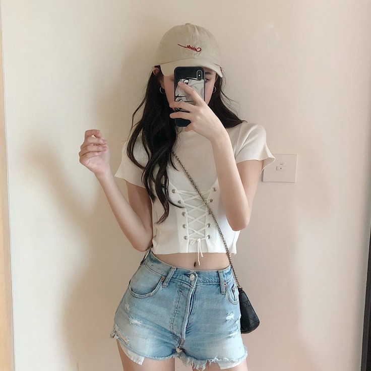 Áo Croptop Dệt Kim Tay Ngắn Thiết Kế Đơn Giản Hợp Thời Trang