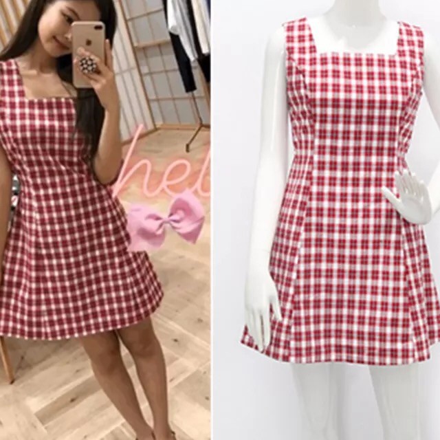 Đầm Hai Dây Họa Tiết Sọc Caro Phong Cách Blackpink Thời Trang Hàn Quốc Quyến Rũ Cho Nữ