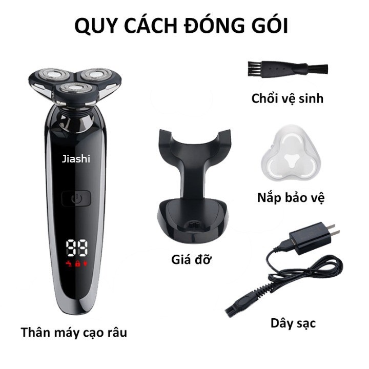 Máy cạo râu mini  JIASHI  đa năng 3 lưỡi kép, màn hình LED hiển thị pin, sạc nhanh 2 giờ chống thấm nước - MCR01