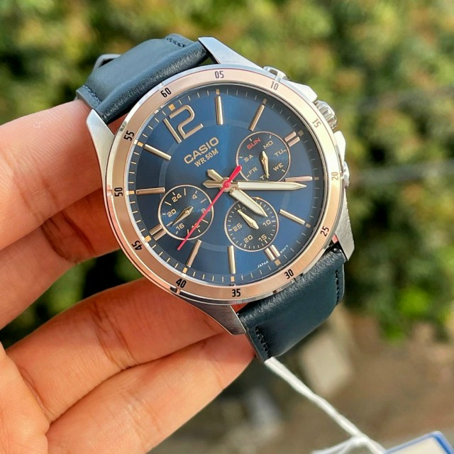 Đồng hồ Nam Casio MTP 1374L, đồng hồ chính hãng, dây da thể thao chạy 6 kim