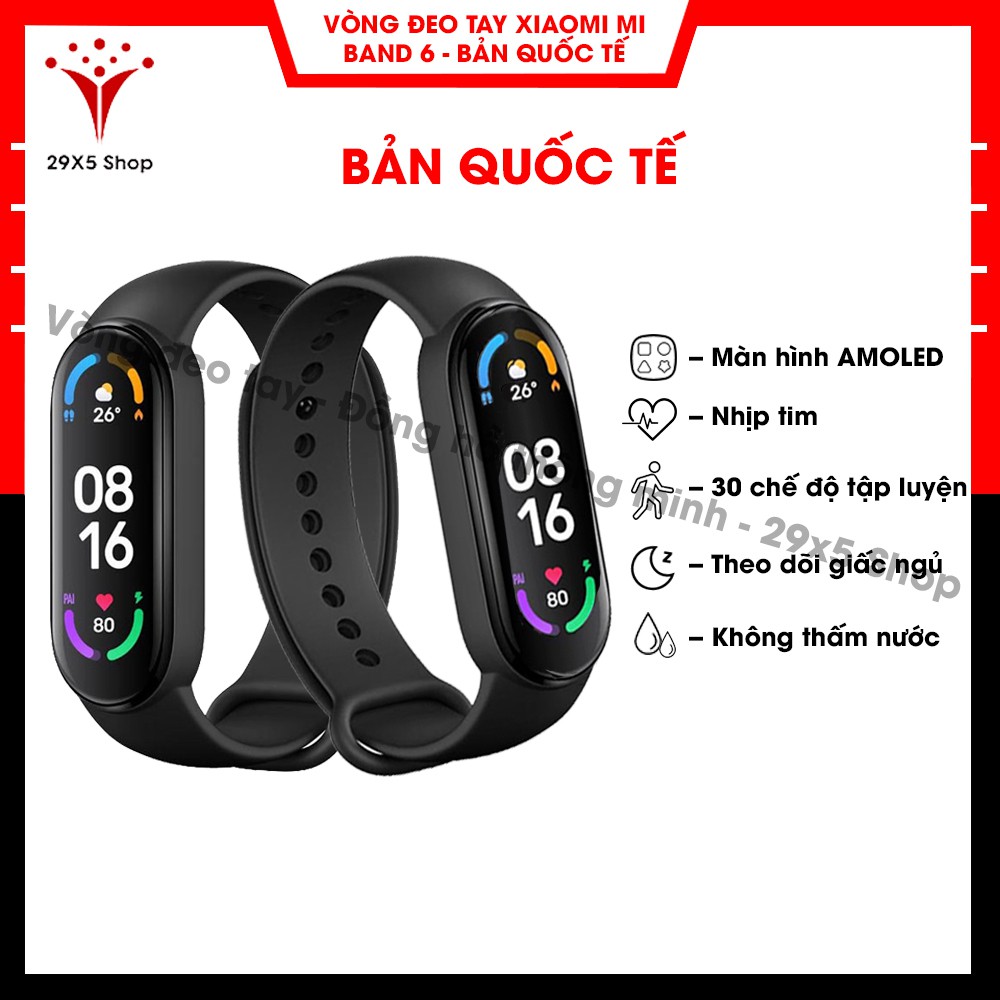 [ Bản quốc tế ] Vòng đeo tay thông minh Xiaomi Mi band 6 - Vòng tay theo dõi sức khoẻ, tập luyện thể thao - Màu đen
