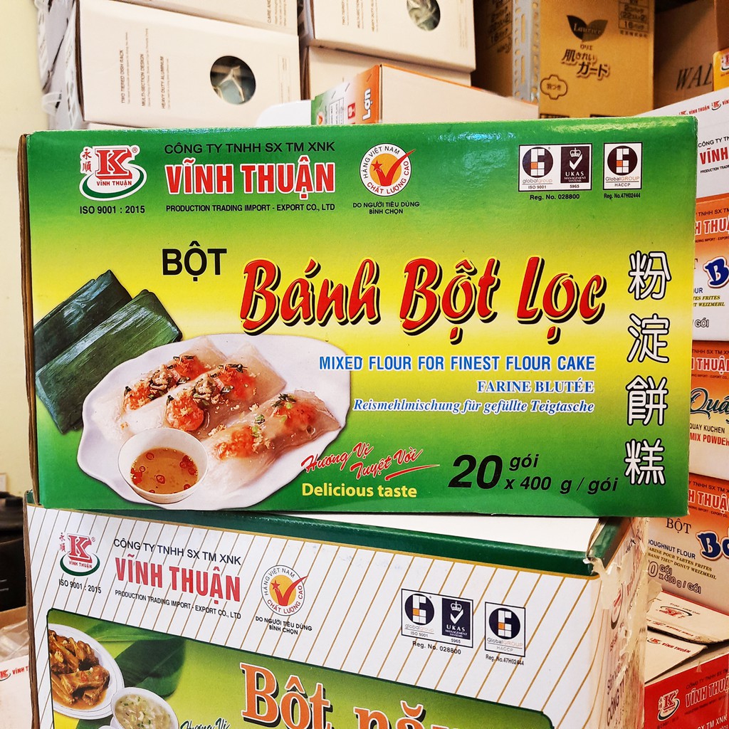 Bán Sỉ 1 Thùng Bột Vĩnh Thuận: Bột Bánh Bò, Bánh Xèo, Há Cảo, Bột Lọc Thùng 20 Gói x 400g/gói
