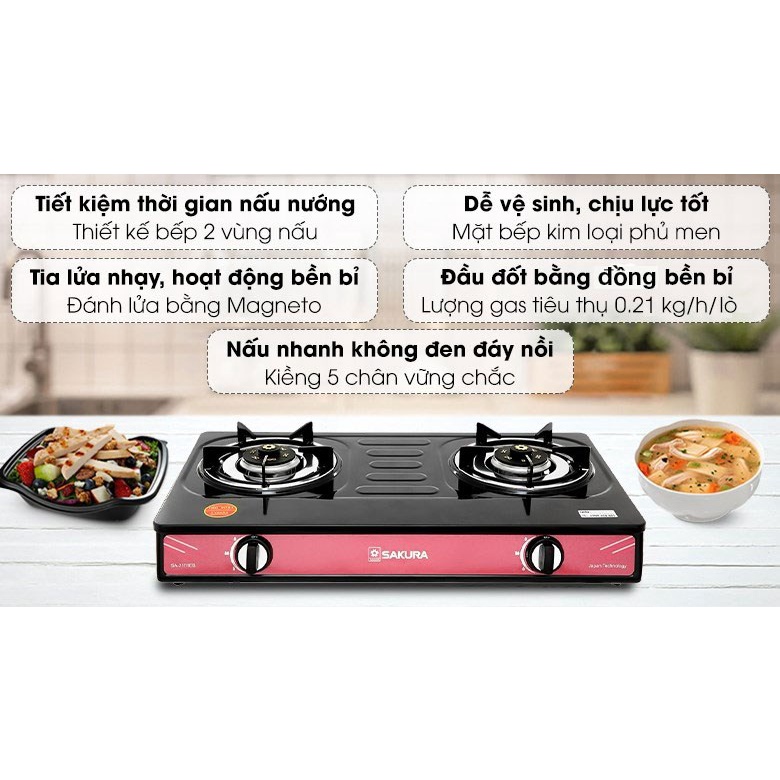 Bếp gas đôi Sakura SA-2181EB-Chính Hãng trưng bày 99%+Tặng dây gas- Mặt bếp Kim loại phủ men-Bảo Hành 12 Tháng