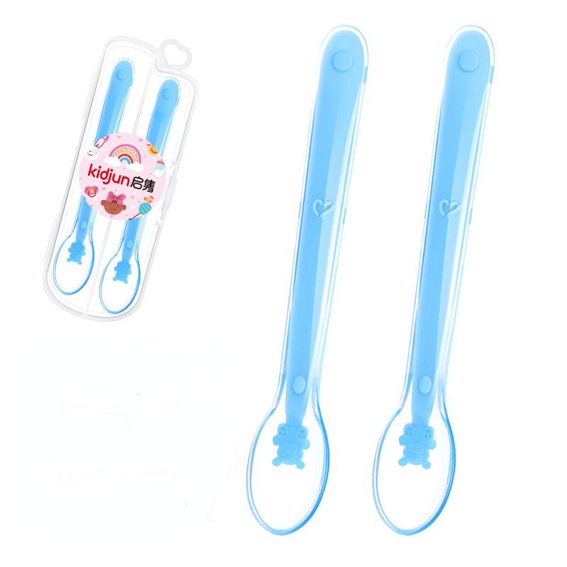 Bộ Muỗng Ăn Dặm Bằng Silicon Mềm Cảm Biến Nhiệt Độ Dành Cho Bé Sơ Sinh Màu Sắc