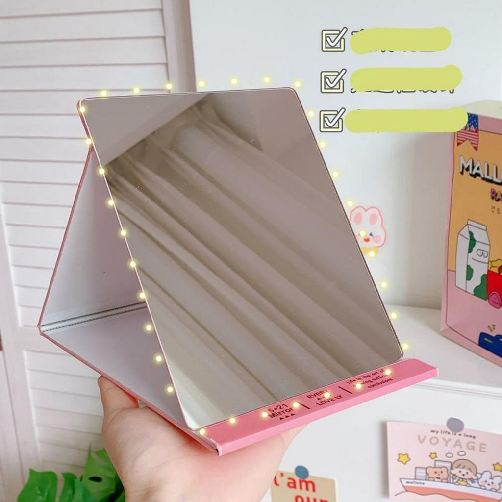 Gương để bàn trang điểm gấp gọn full viền da PU SH119