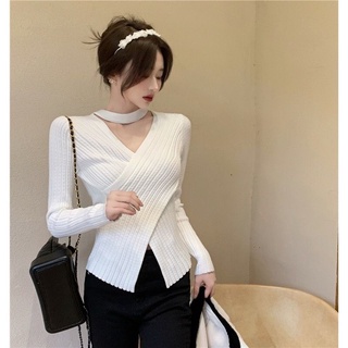  Áo Len nữ dài tay cổ tim cách điệu vạt chéo hàng len QC 