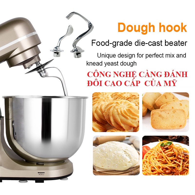 Máy nhào bột công nghiệp 8L 1600W GALAXY NATUREL công nghệ 2 càng đánh bột của Mỹ - Đánh được 2 kg bột khô