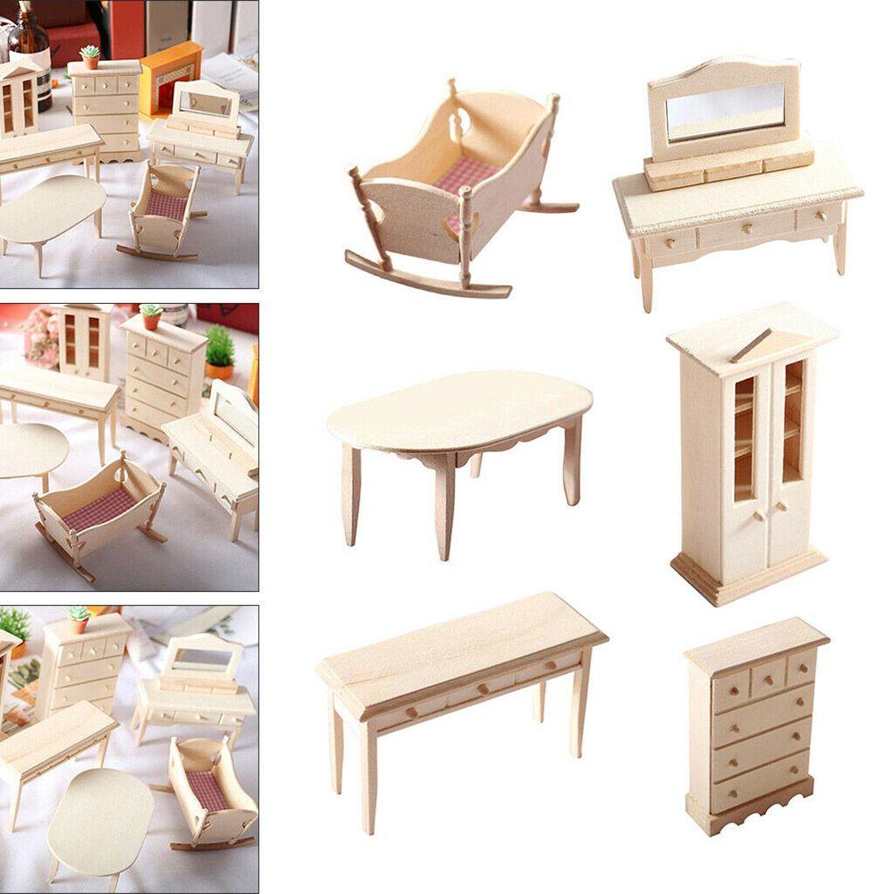 Mô Hình Nôi Mini Bằng Gỗ Màu Cầu Vồng Trang Trí Nhà Búp Bê