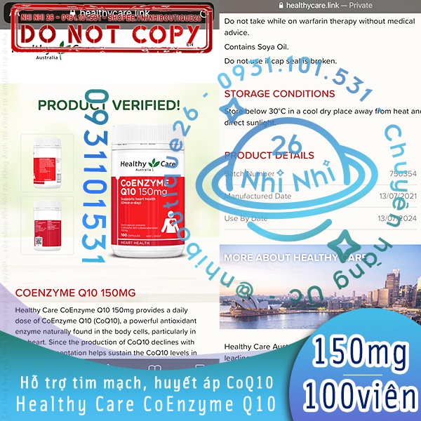 💖CÓ BILL ÚC💖 Hỗ trợ tim mạch, huyết áp Healthy Care Coenzyme Q10 150mg 100 viên 💖 CoQ10 💖 Chuẩn Chemist Warehouse - Úc