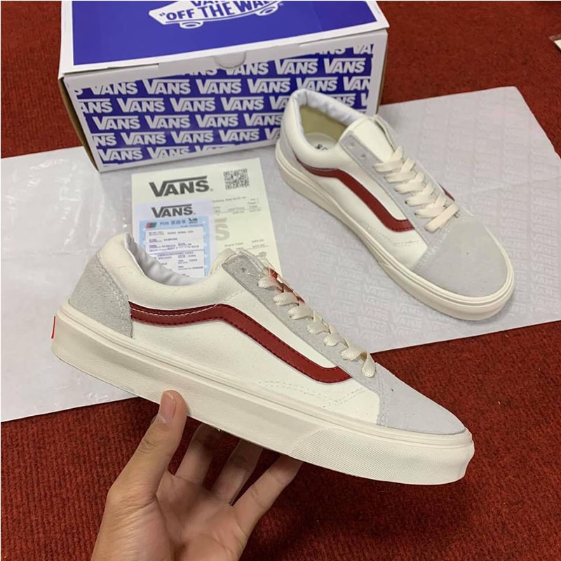 Giày thể thao sneaker  vaul old skool trắng soc đỏ da nộn cao cấp full box, van thờ trang, vietmax86,