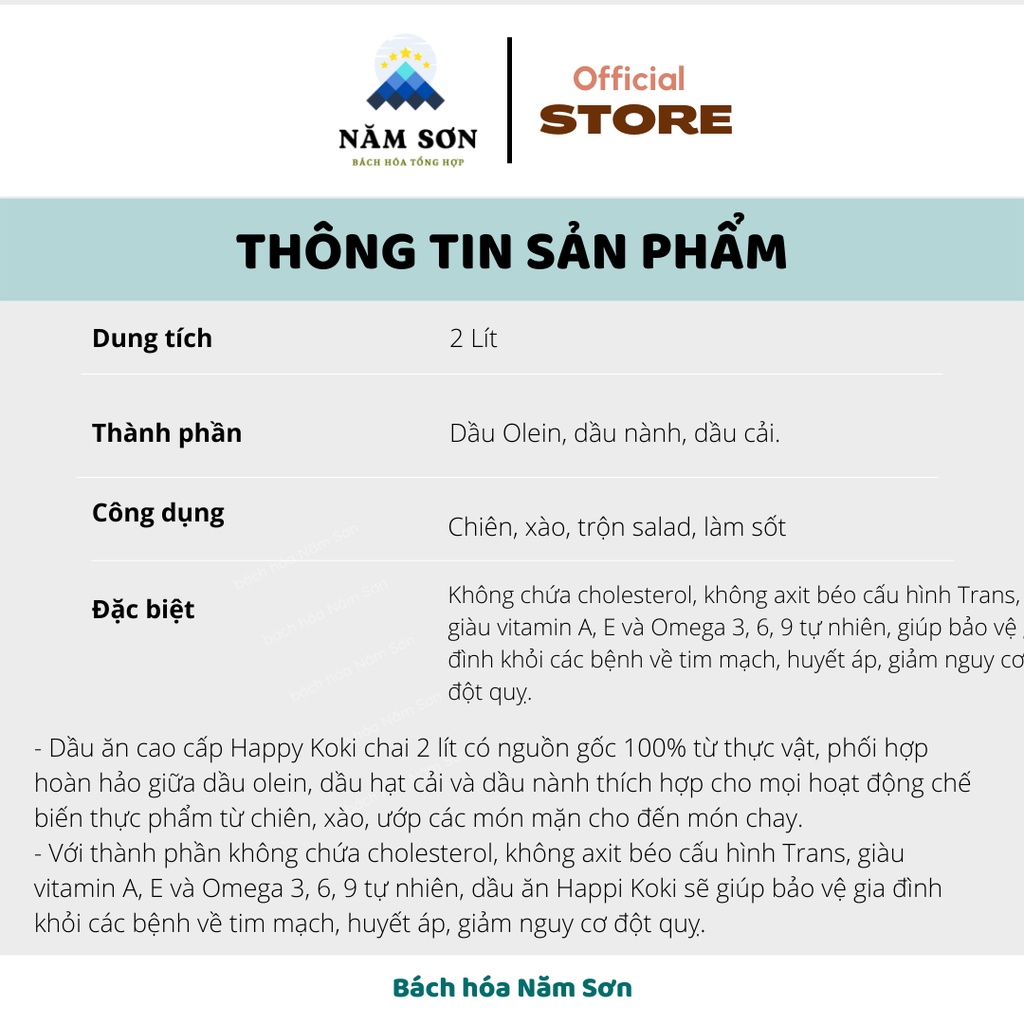 Dầu ăn cao cấp Happi Koki chai 2 lít