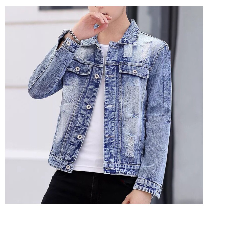 ÁO KHOÁC JEAN NAM XANH HẠT NẠM SIÊU CHẤT  + LẠ EE3