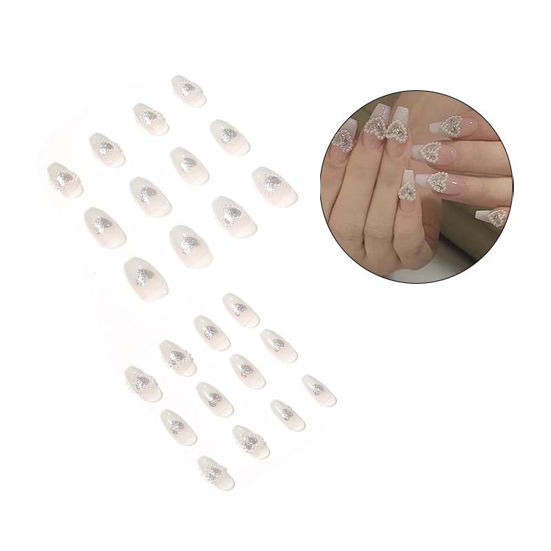 Bộ Móng Tay Giả Bằng Acrylic Màu Gradient Đính Nơ Và Ngọc Trai Xinh Xắn