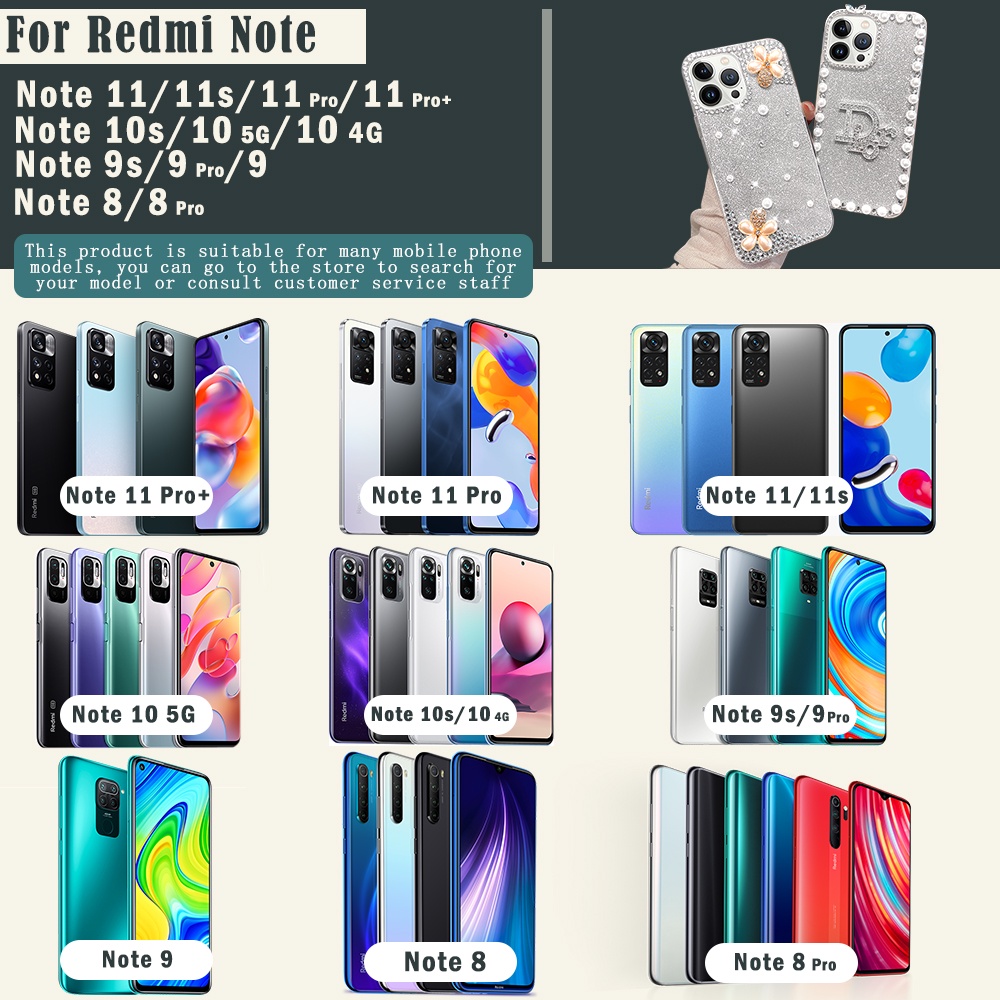 Ốp Điện Thoại Đính Đá Và Ngọc Trai Giả Lấp Lánh Cho Redmi Note 11 Pro Note 10 9 8 Pro Note 11s 10s 9s