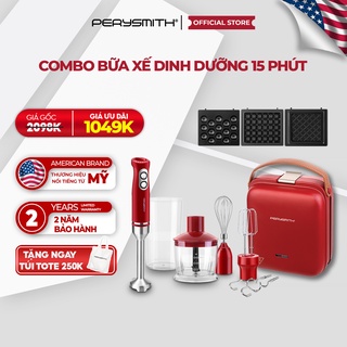 Combo máy kẹp nướng bánh mỳ, bánh waffle 3 trong 1 wm360 và máy xay sinh tố cầm tay đa năng ps850, perysmith