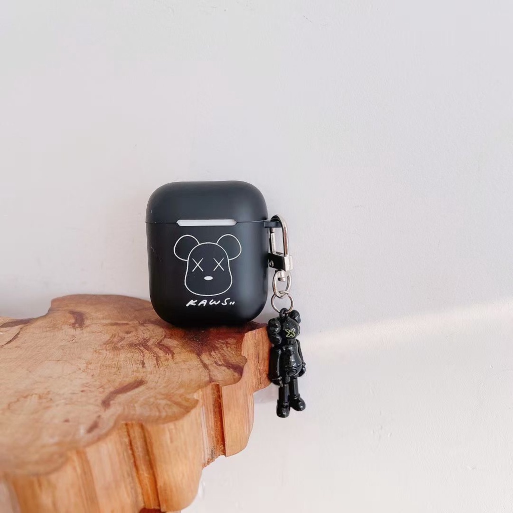 Vỏ TPU mềm mặt nhám hình gấu hoạt hình bảo vệ hộp sạc tai nghe Airpods 1/2 pro 3