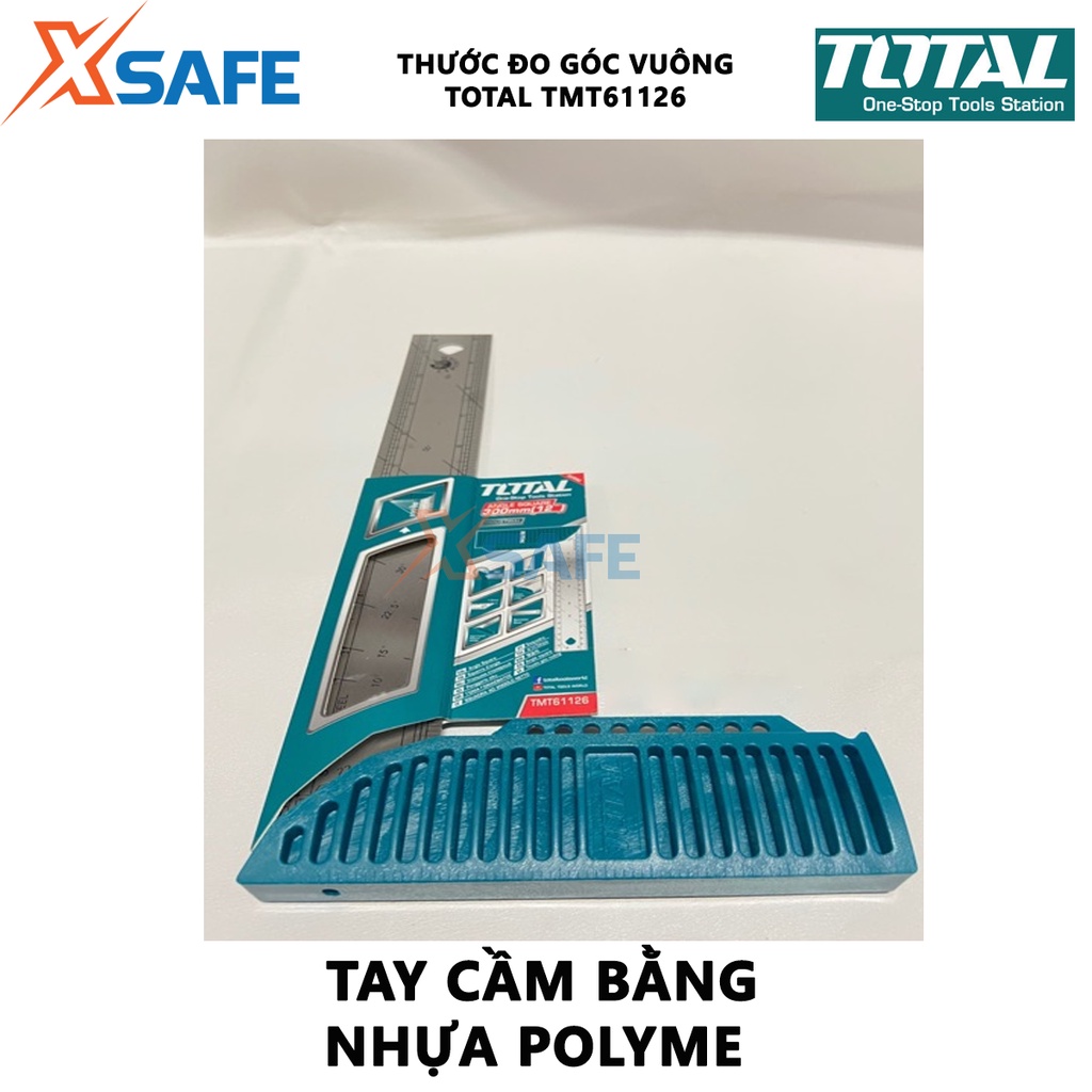 Thước đo góc vuông TOTAL TMT61126 Thước eke vuông dài 300mm/12 &quot;, chiều rộng lưỡi dao 40mm, độ dày lưỡi 1,5mm