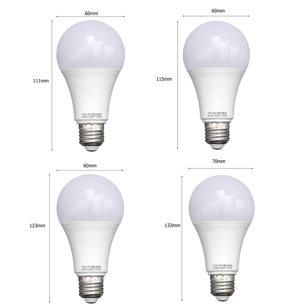 Bóng đèn LED cảm biến chuyển động thông minh PIR 5/7/9/12W E27 SMD5730 180-240V có radar màu trắng cho gia đình
