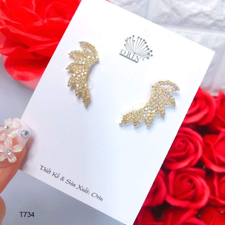 Bông tai nữ dạng kẹp đôi cánh đính đá bền màu cao cấp Orin T734