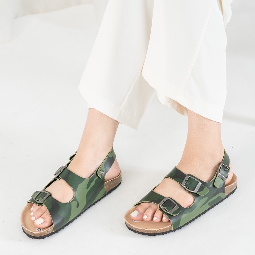 R02 - Sandal Birrken Đế Trấu BIOLINE Official Quai Ngang Da PU Camo Rằn Ri Thiết Kế Unisex Nam Nữ
