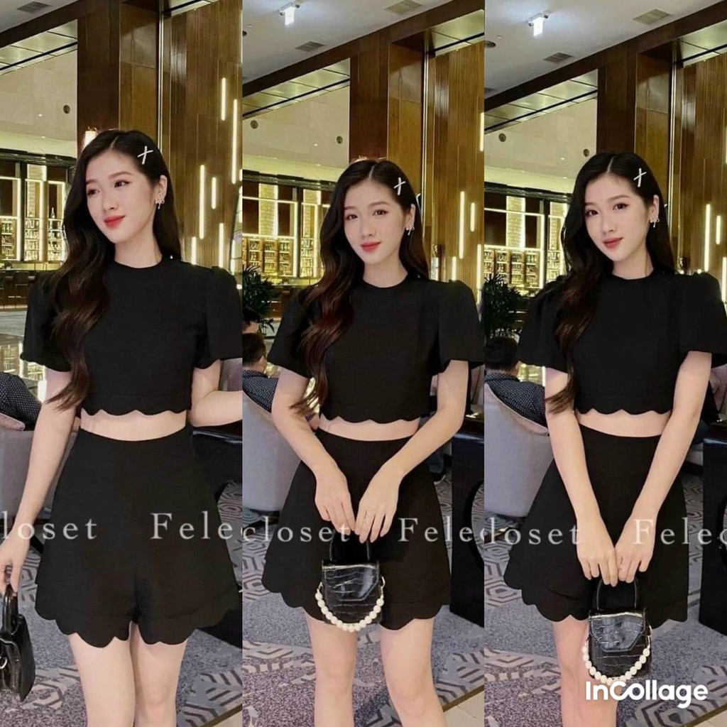Sét đồ bộ nữ áo cột nơ sau lai bèo tôn dáng trẻ trung sang trọng thanh lịch siêu xinh