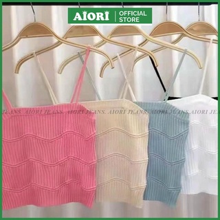 Áo croptop 2 dây vải len hoạ tiết