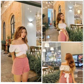 [ ẢNH THẬT TRẢI SÀN] SET ÁO TRỄ VAI CROPTOP MIX CÙNG QUẦN CARO ĐỎ CÓ KHÓA KÉO BÊN HÔNG