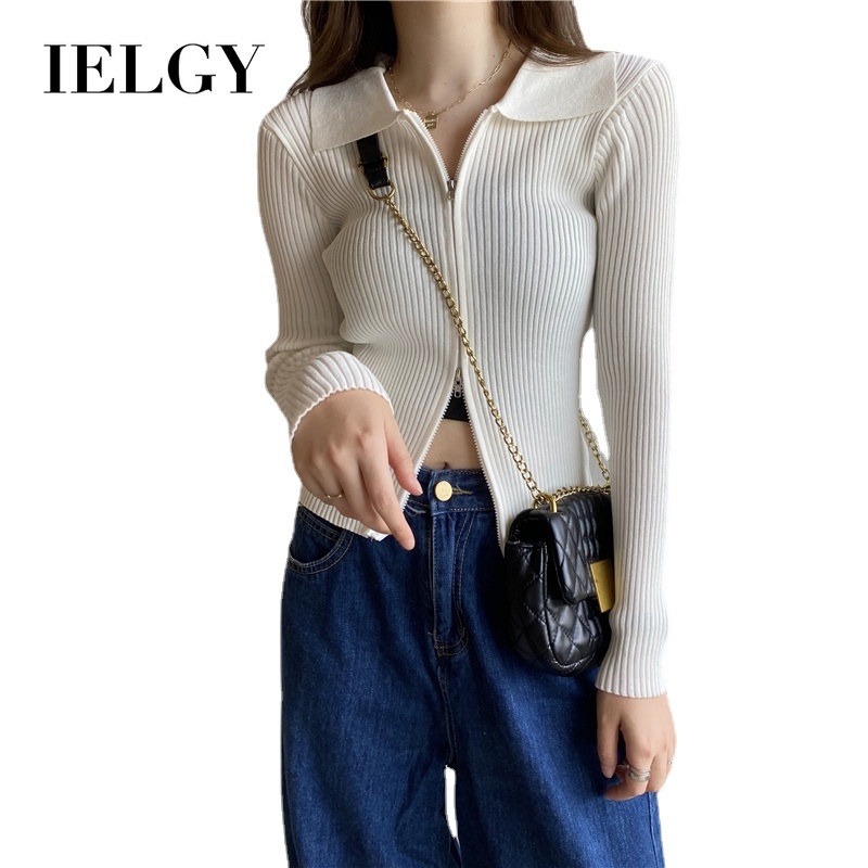 Áo cardigan IELGY dệt kim phối khóa kéo phong cách mùa thu / đông mới