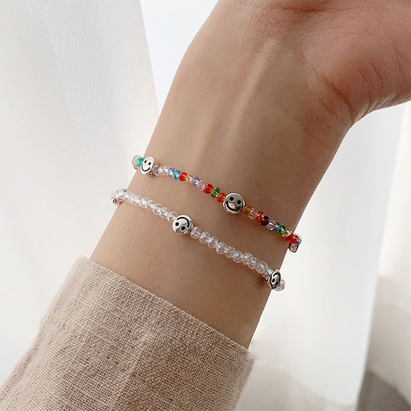 Nhẫn / Vòng đeo tay xỏ hạt màu kẹo họa tiết mặt cười phong cách Hàn Quốc retro