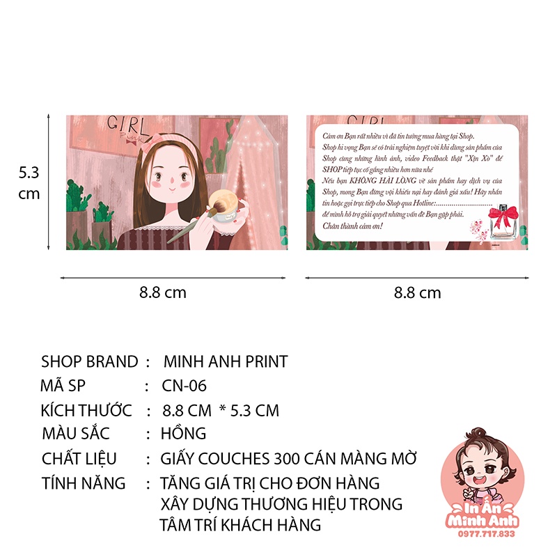 Card Thanh You, Card Cảm Ơn, Thiệp Cám Ơn - Size 8.8x5.3 cm - Giấy C300 Cán Màng Mờ Màu Hồng Cô Gái Mã CN-06