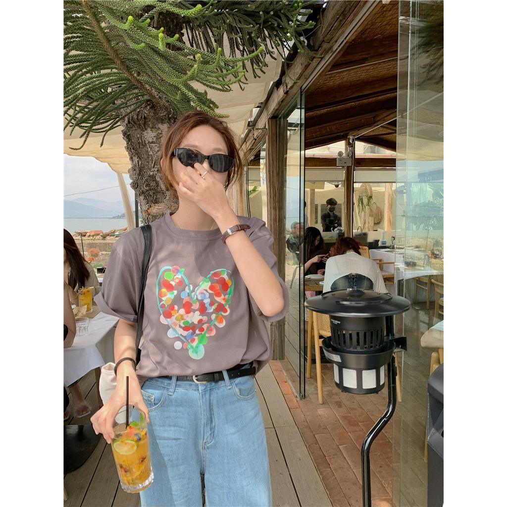 (MớI) Áo Thun NgắN Tay In HọA TiếT TráI Tim 62795