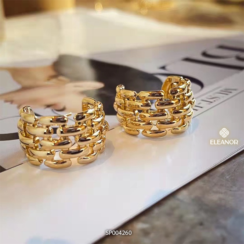 Bông tai nữ chuôi bạc 925 Eleanor Accessories viền dày hình lưới cong chữ C phụ kiện trang sức 4260