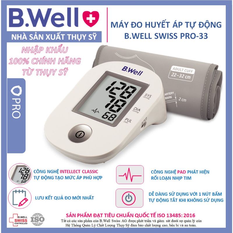 Máy đo huyết áp bắp tay Bwell Swiss Pro 33 - Hàng sản xuất tại Thụy Sĩ chính hãng