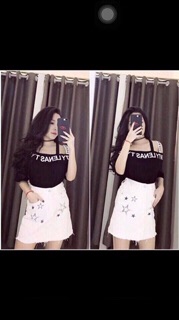 Áo Lệch Vai hai dây chữ( kèm hình thật)