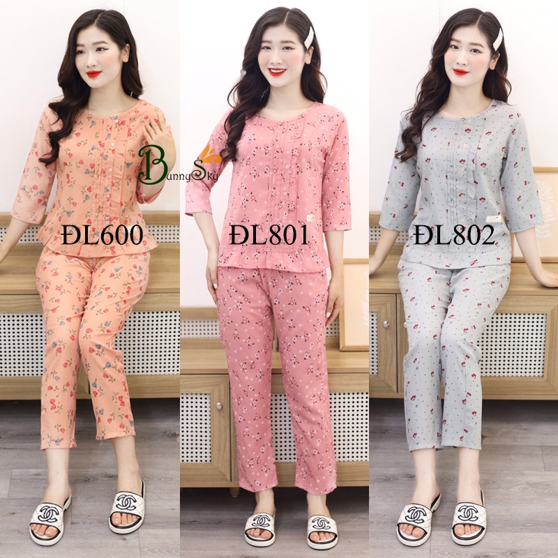 Quần áo bộ mặc nhà, đồ bộ mặc nhà mặc sau sinh chất liệu đũi lạnh mềm mịn xịn xò