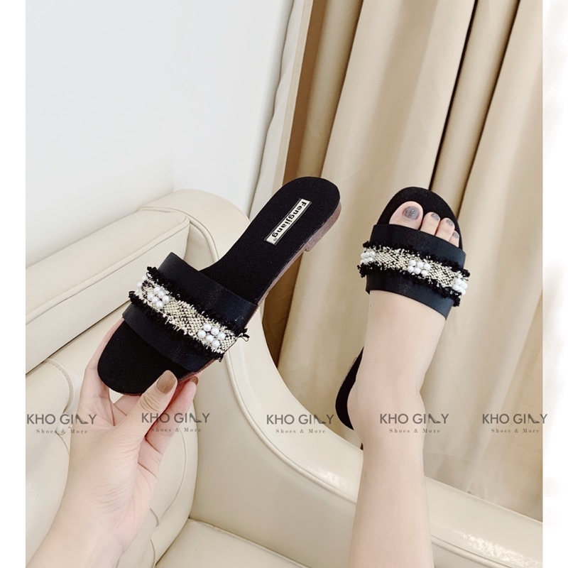 Dép ngang lụa ren ngọc G0310