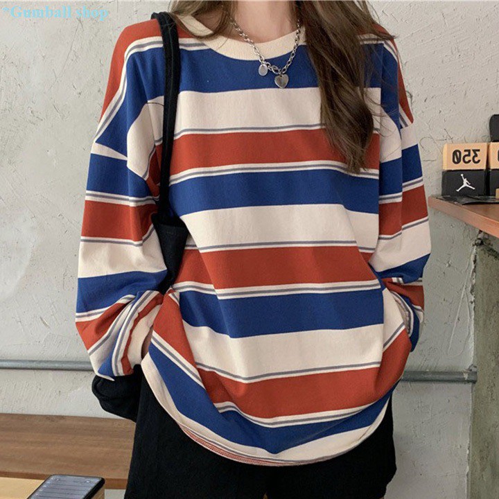 Áo thun tay dài [ Freeship ] áo thun sweater unisex basic tay dài form rộng sọc kẻ ngang nam nữ phong cách-cá tính